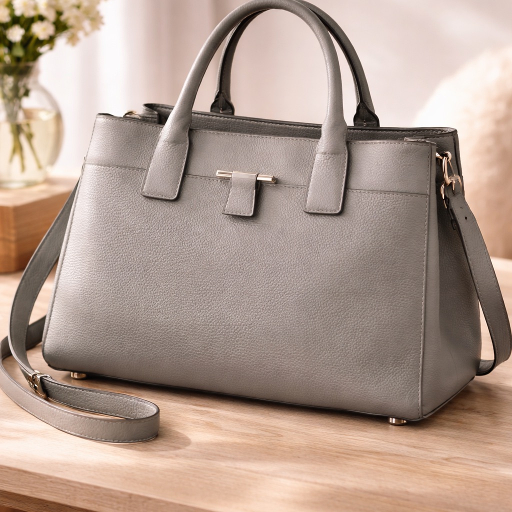 Furla Gray Pebbled Leather Satchel | Made In Italy | Structured Designer Bag